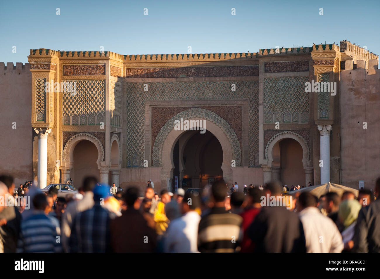 Bab el Mansour from the crowded El-Hedim Square, Meknes, Morocco, North Africa, Africa Stock Photo
