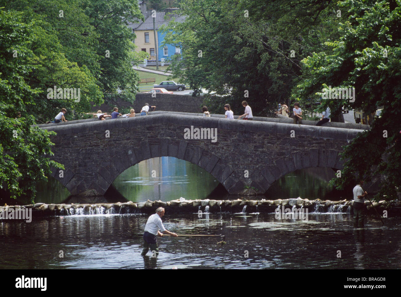 Fishing In River, The Mall, Westport, County Mayo, Ireland Stock Photo