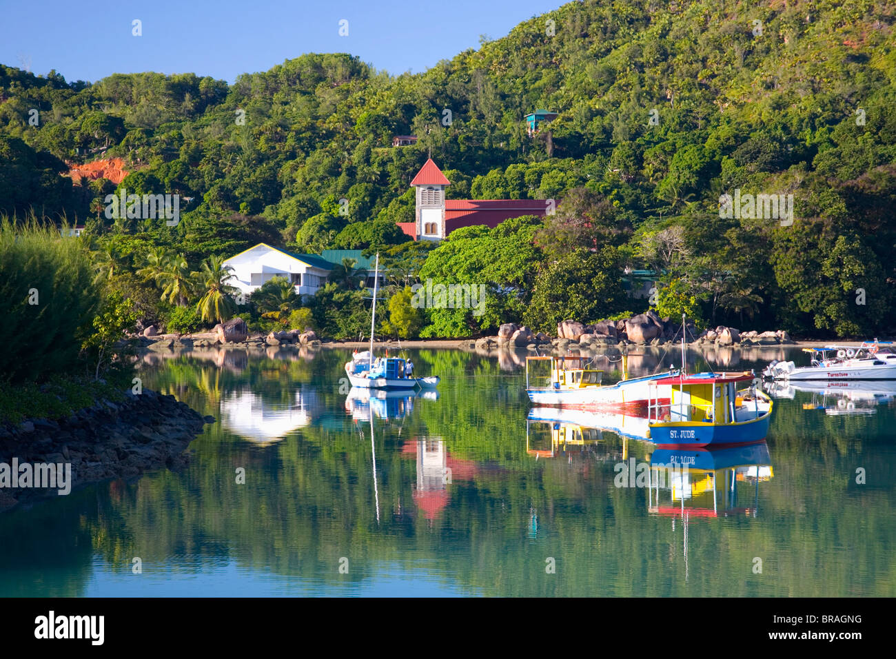 The harbour and church, Baie Sainte Anne, Baie Sainte Anne district