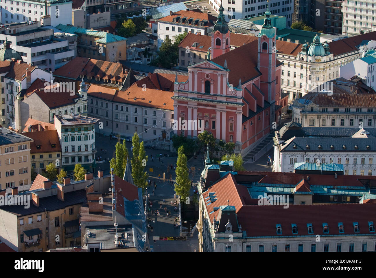 View down on the Franciscan Church of the Annunciation, Ljubljana, Slovenia, Europe Stock Photo
