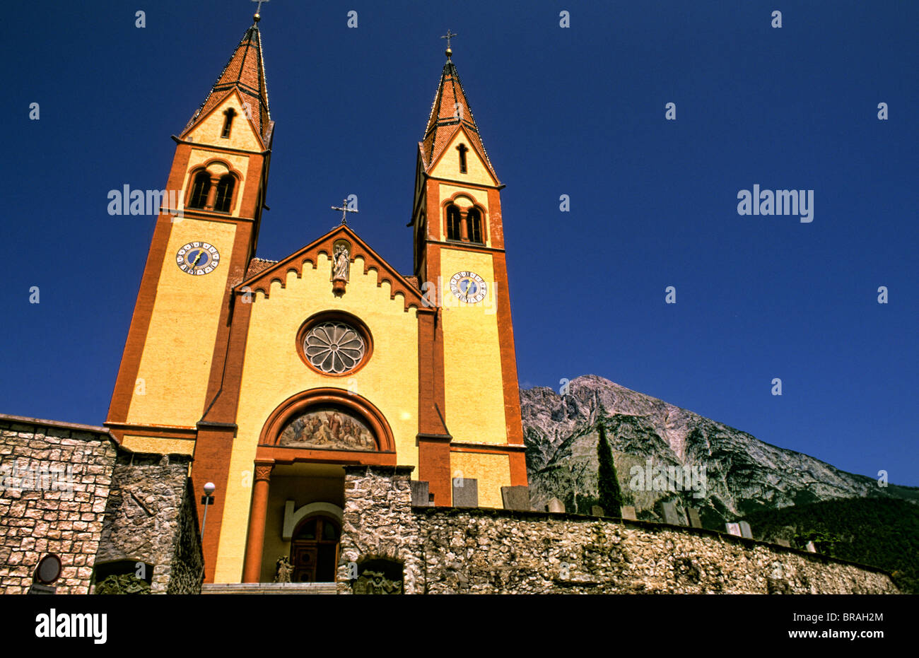 Peter and Paul Catholic Church color in Telfs Austria near Innsbruck  Stock Photo
