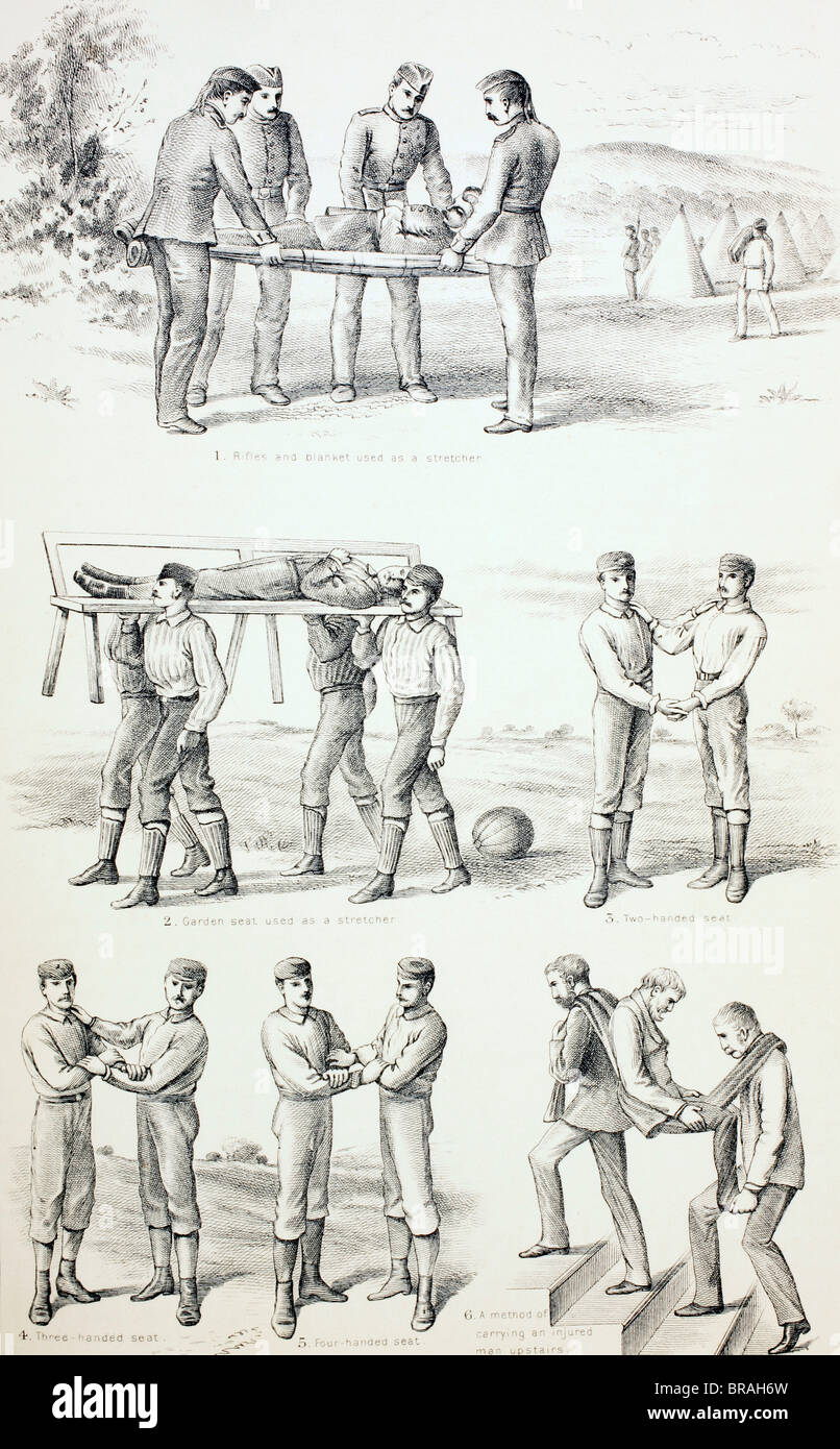 Methods of carrying injured persons Stock Photo