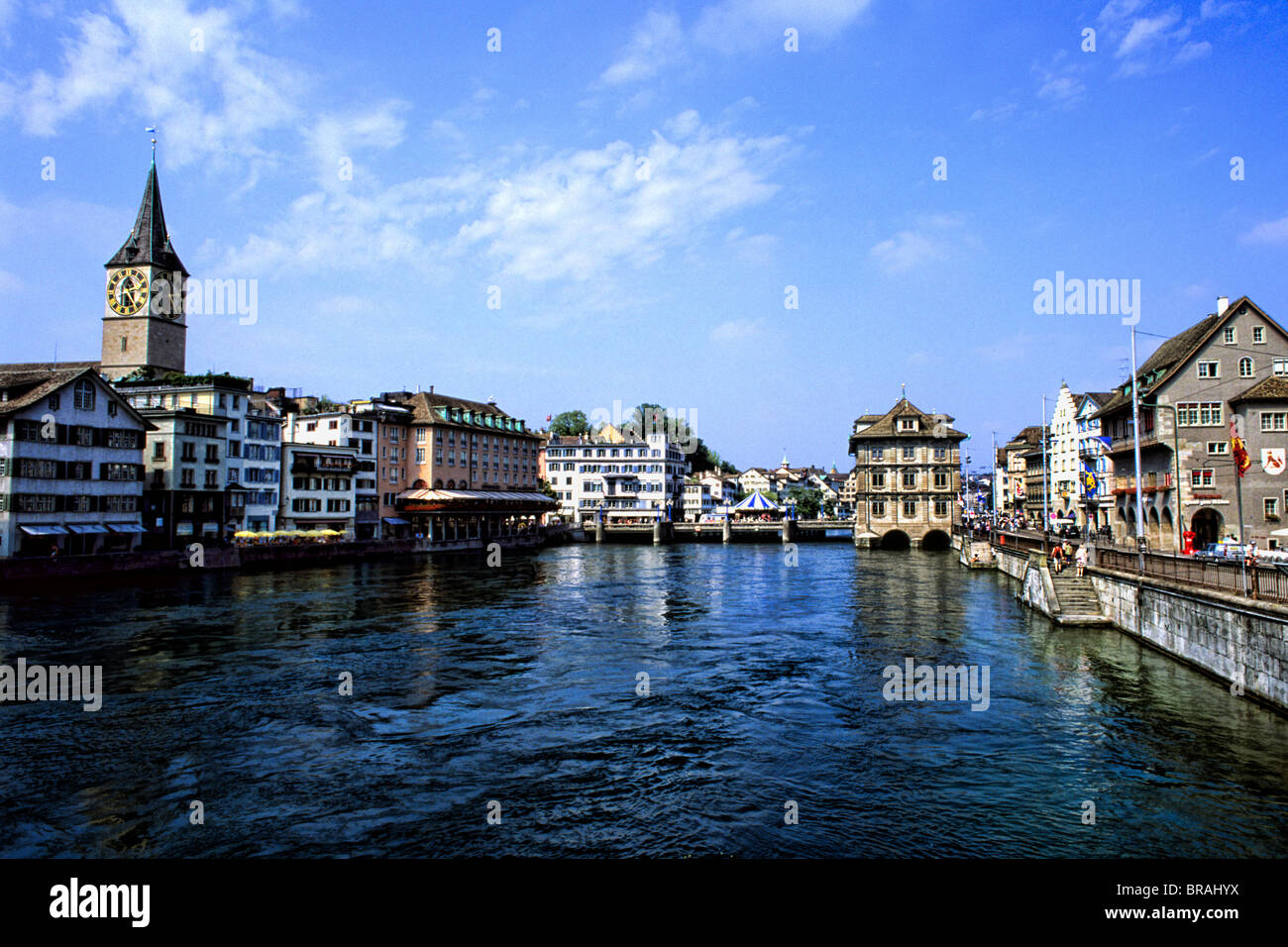 Switzerland Skyline and river in downtown Zurich Switzerland Stock Photo
