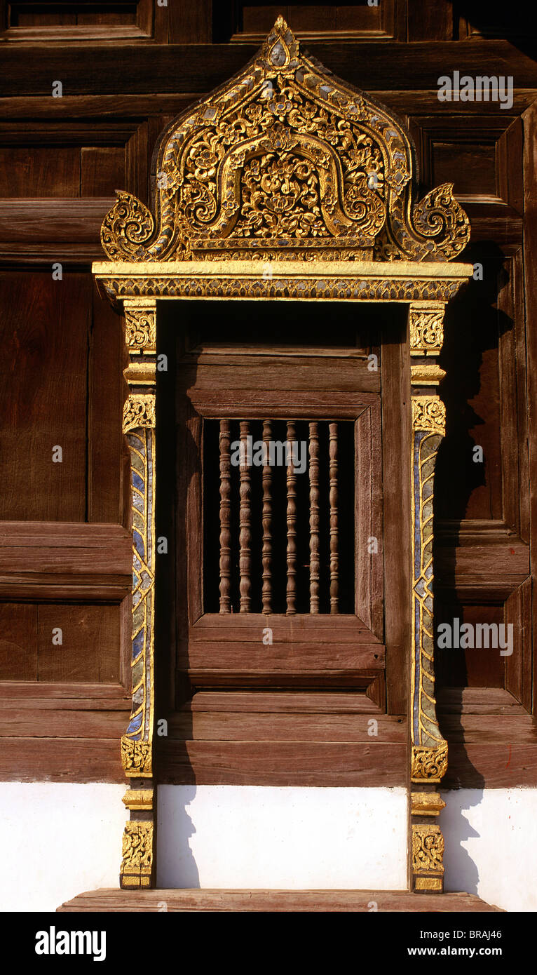 A window of Wat Pantao, a classic example of Lanna architecture, Chiang Mai, Thailand, Southeast Asia, Asia Stock Photo