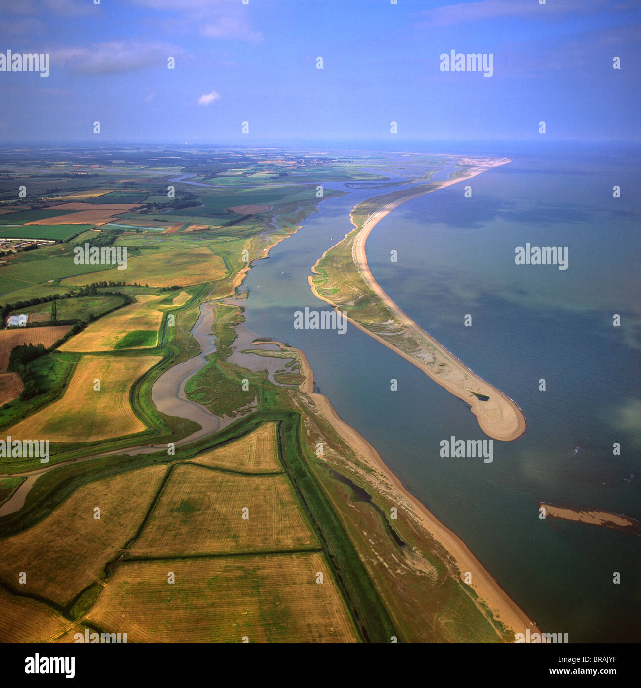 Aerial view of Orford Ness (Orfordness), a cuspate foreland shingle spit, Suffolk, England, United Kingdom, Europe Stock Photo