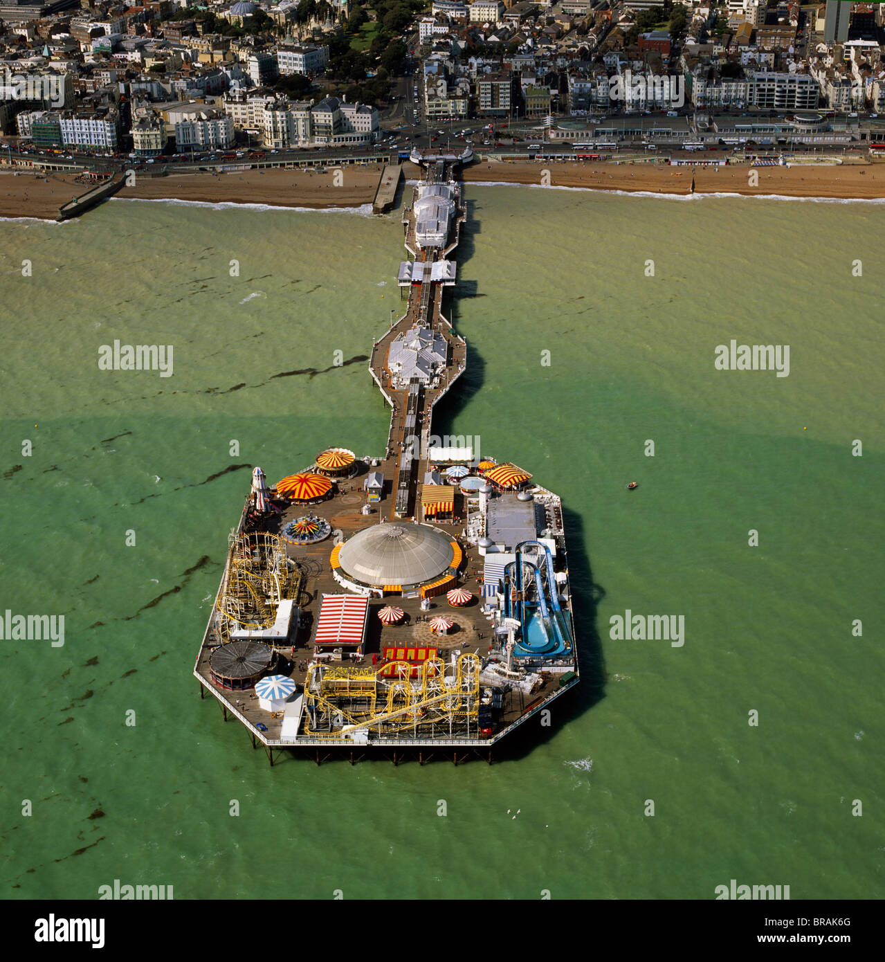 Aerial image of Brighton Pier (Palace Pier), Brighton, Sussex, England, United Kingdom, Europe Stock Photo