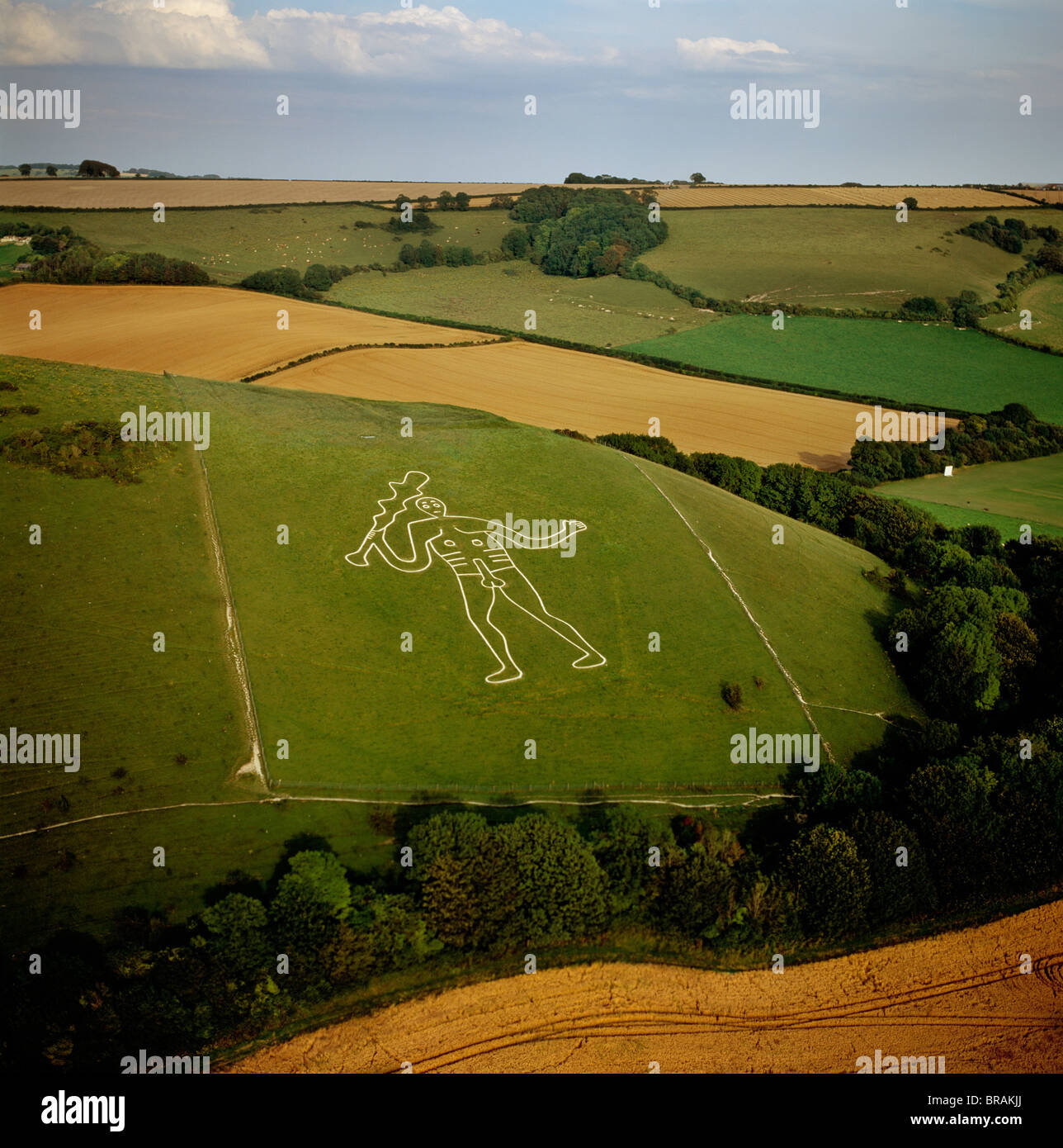 Aerial image of the Cerne Abbas Giant, Cerne Abbas, Dorset, England, United Kingdom, Europe Stock Photo