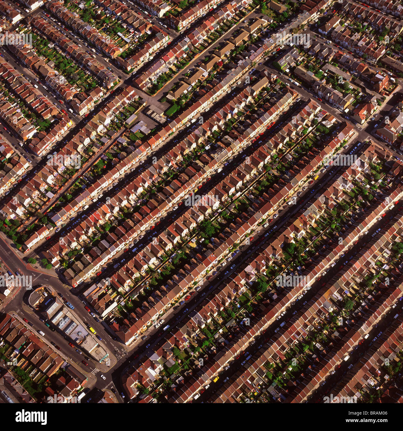 Aerial image of terraced housing, Portsmouth, Hampshire, England, United Kingdom, Europe Stock Photo