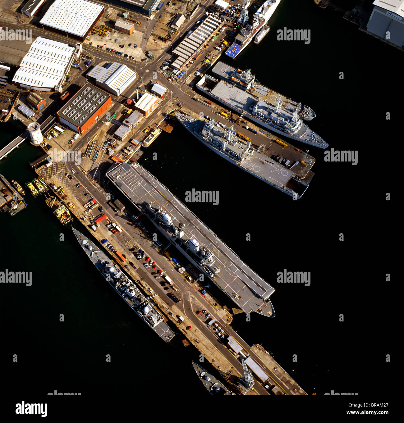 Aerial image of Portsmouth's Dockyard and Naval Base, Portsmouth Harbour, Hampshire, England, United Kingdom, Europe Stock Photo