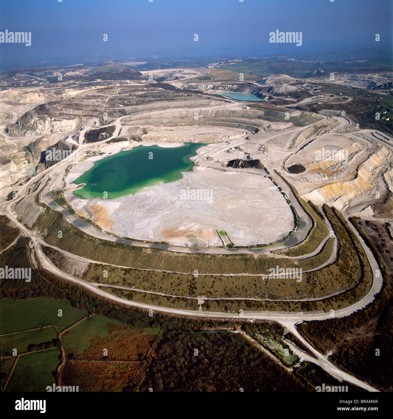 Aerial image of China Clay (Kaolin) Quarries, St. Austell, Cornwall, England, United Kingdom, Europe Stock Photo