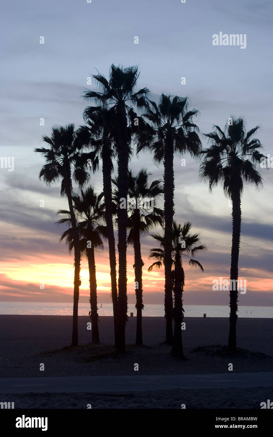 Sunset over the beach, Santa Monica, California, United States of America, North America Stock Photo