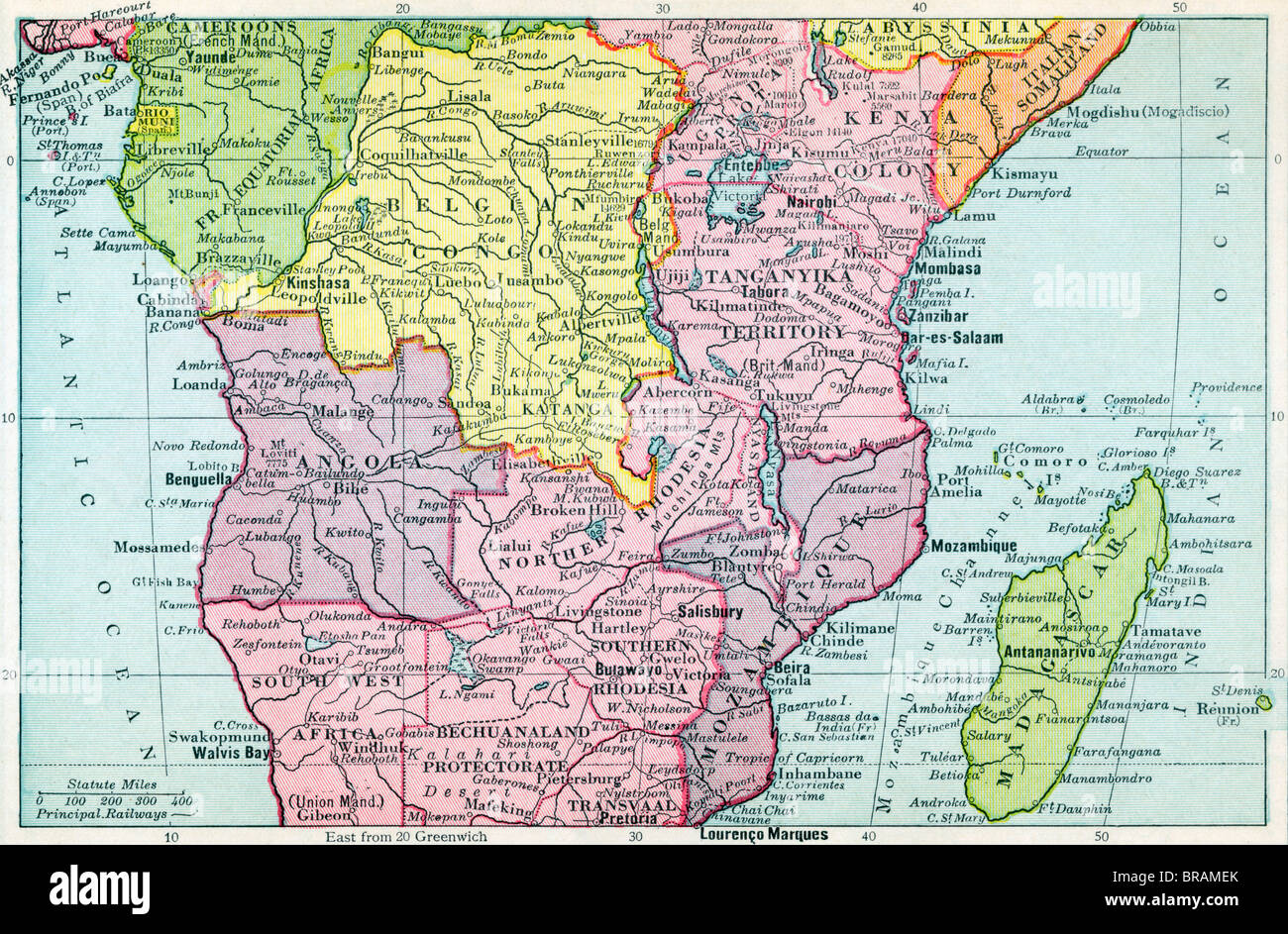 Map of Central Africa circa 1930. Stock Photo