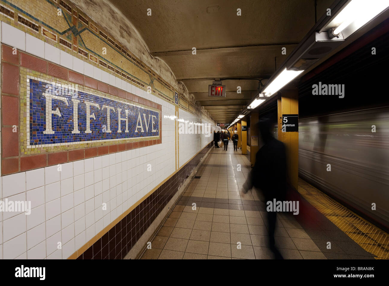 Subway station and train in motion, Manhattan, New York City, New York, United States of America, North America&#10; Stock Photo