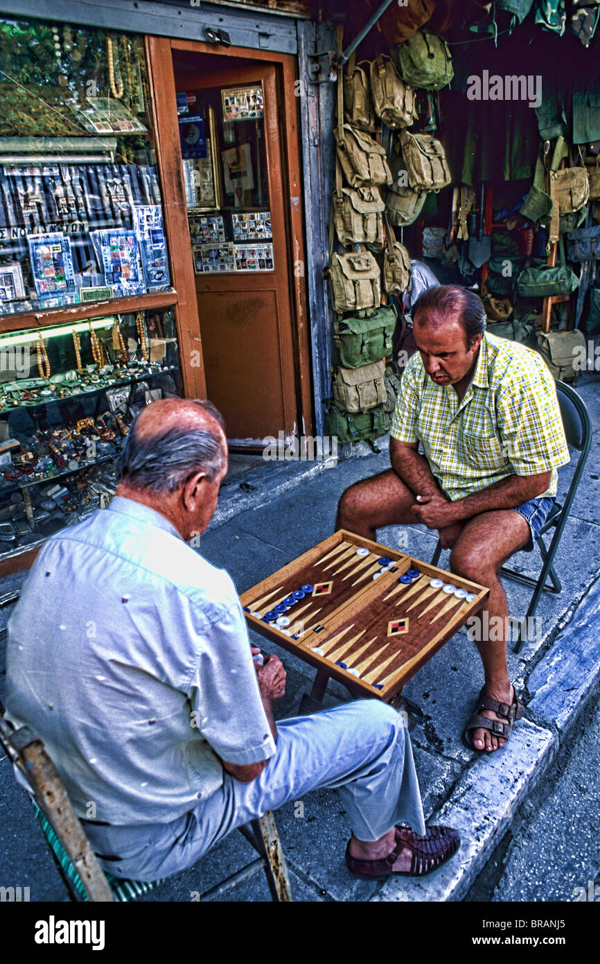 Men playing backgammon in streets in Athens Greece Stock Photo Alamy