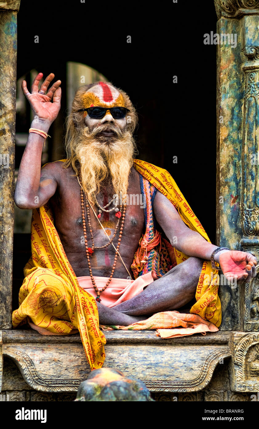 Kathmandu Nepal religious man with sunglasses who are characters
