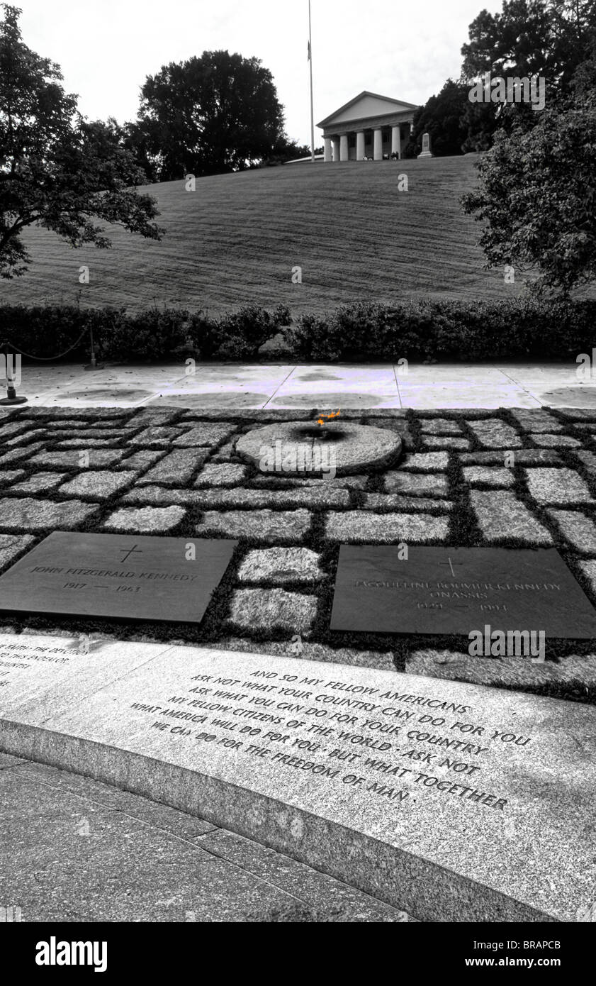 The beautiful color of the famous John F Kennedy and Jackie Kennedy graves in Arlington cemetery in Washington DC in the USA Stock Photo