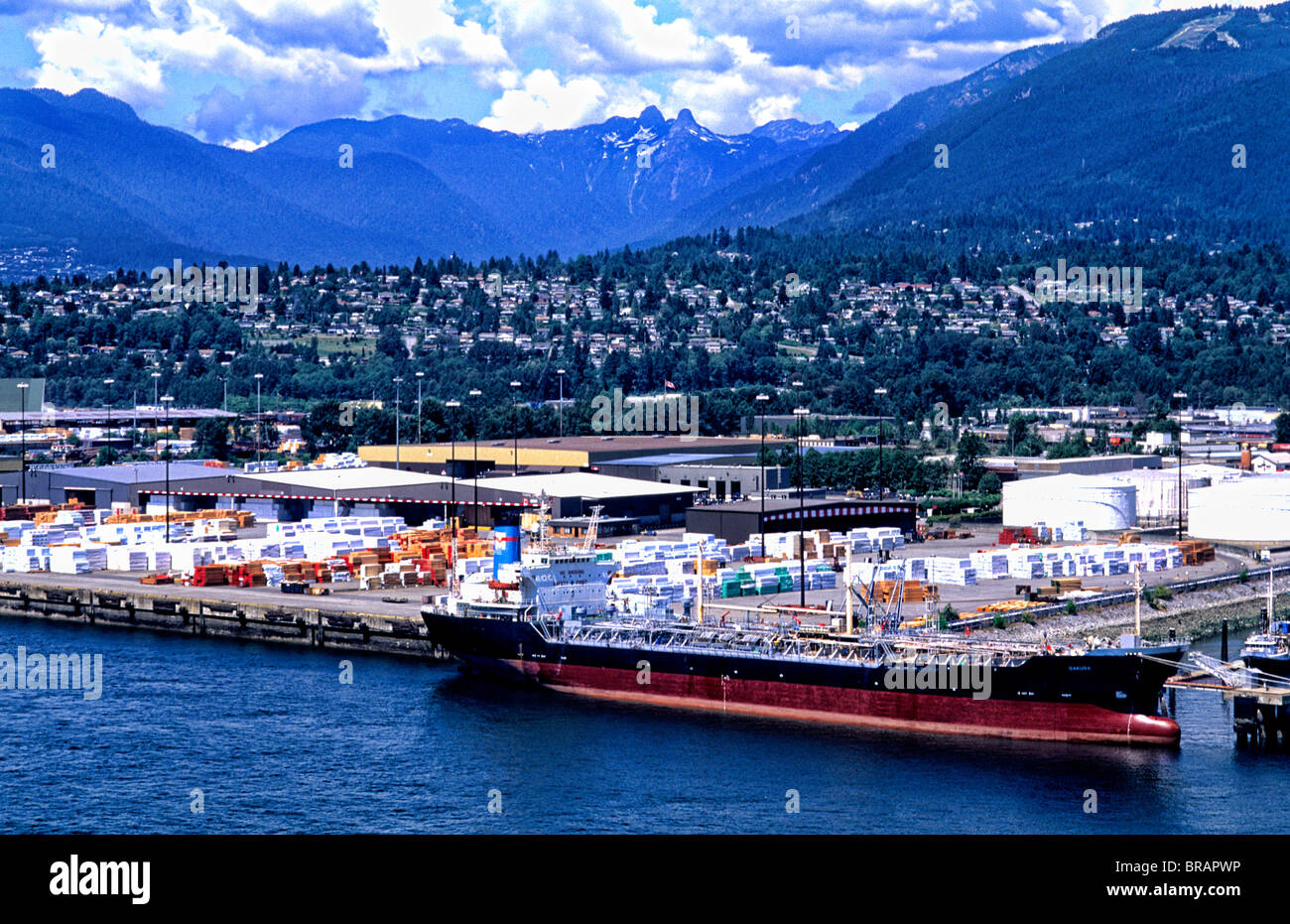 Aerial of beautiful harbour and shipping industry in the city of