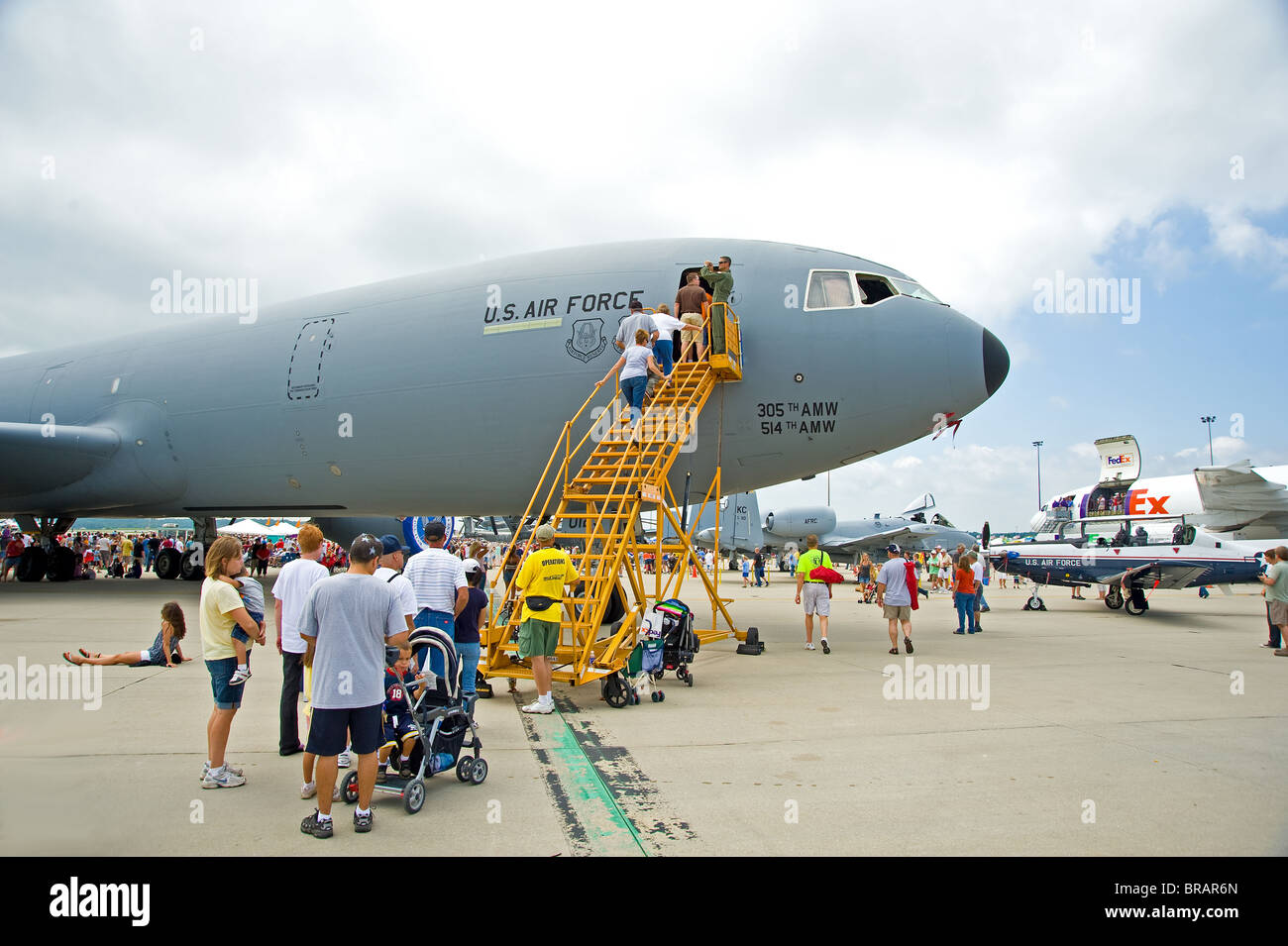 KC10  KC-10 Extender, re-fuel in the air, people climbing the ladder to get in airplane for observation, static display air show Stock Photo