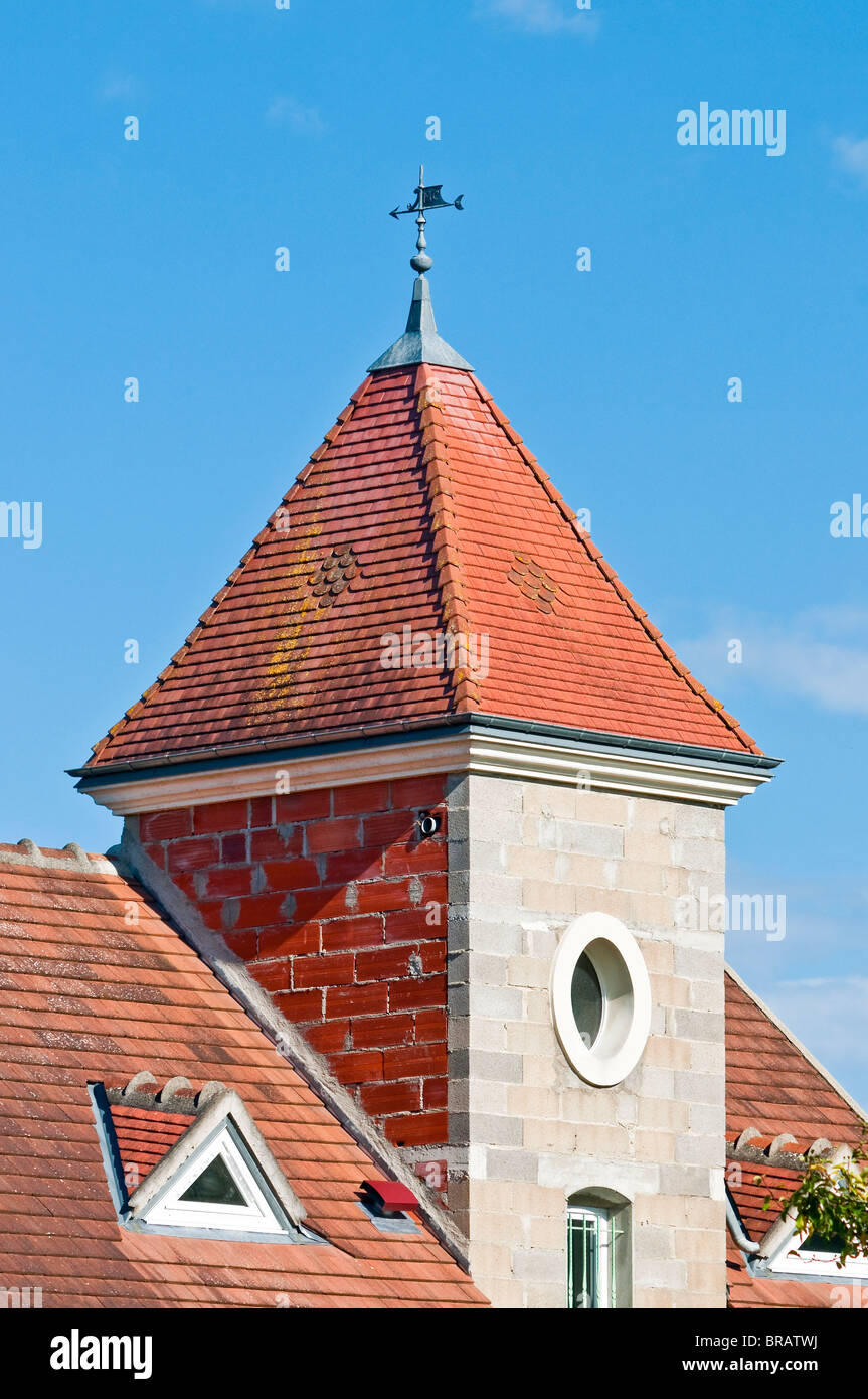 New domestic house with traditional square tower feature - Indre-et-Loire, France. Stock Photo