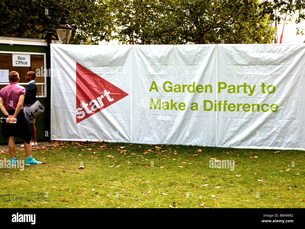 Box office in Green Park, London for Prince Charles 'eco' garden party at Clarence House Stock Photo