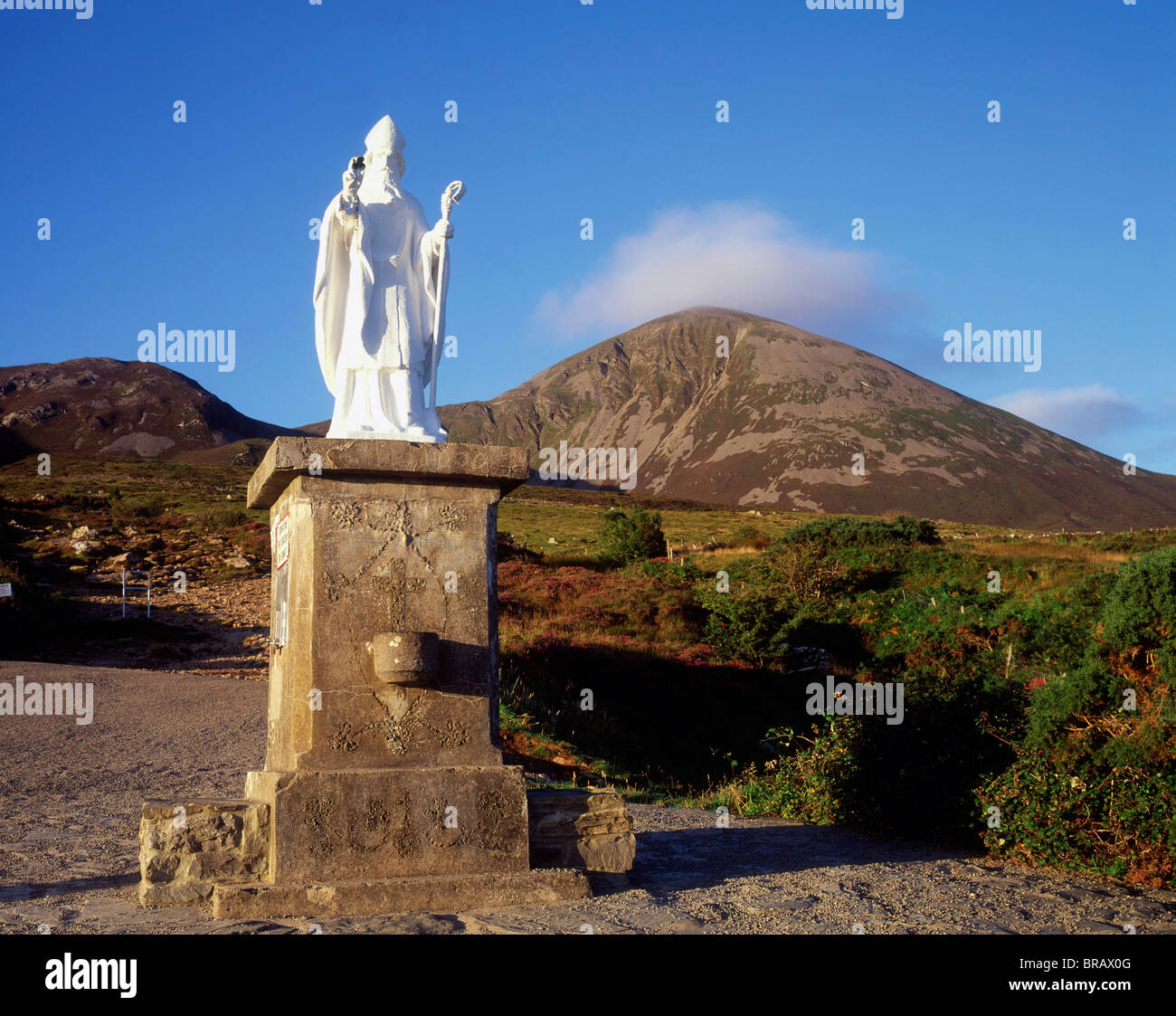 Croagh Patrick, Co Mayo, Ireland; Statue Of St. Patrick At The Site Of Pilgrimage Stock Photo