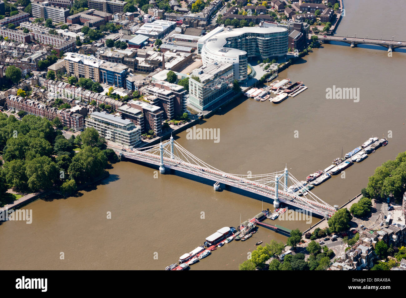 Aerial Photograph of Albert Bridge in London Stock Photo