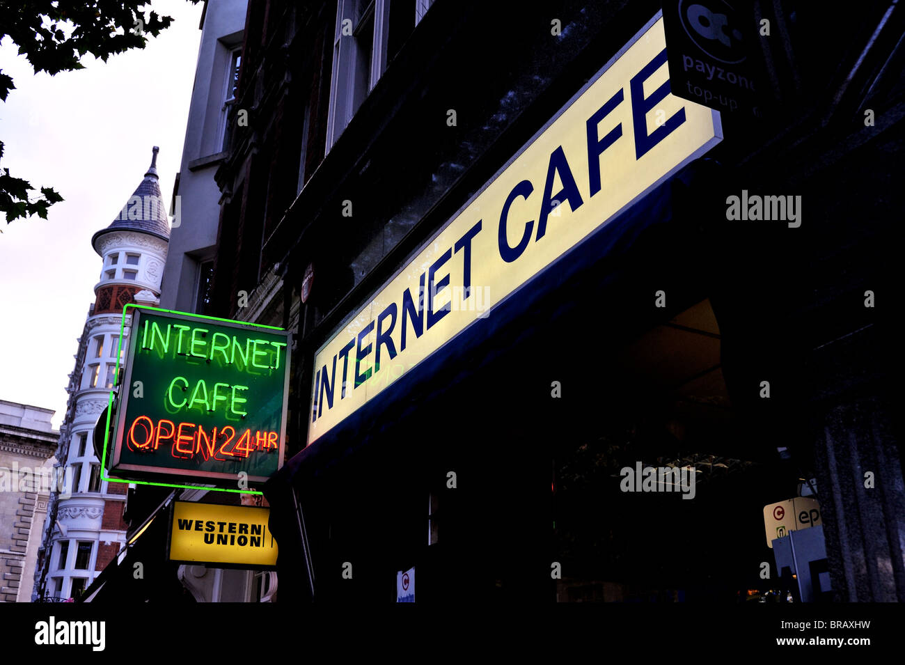 Internet Café 24 Hour Sign Stock Photo