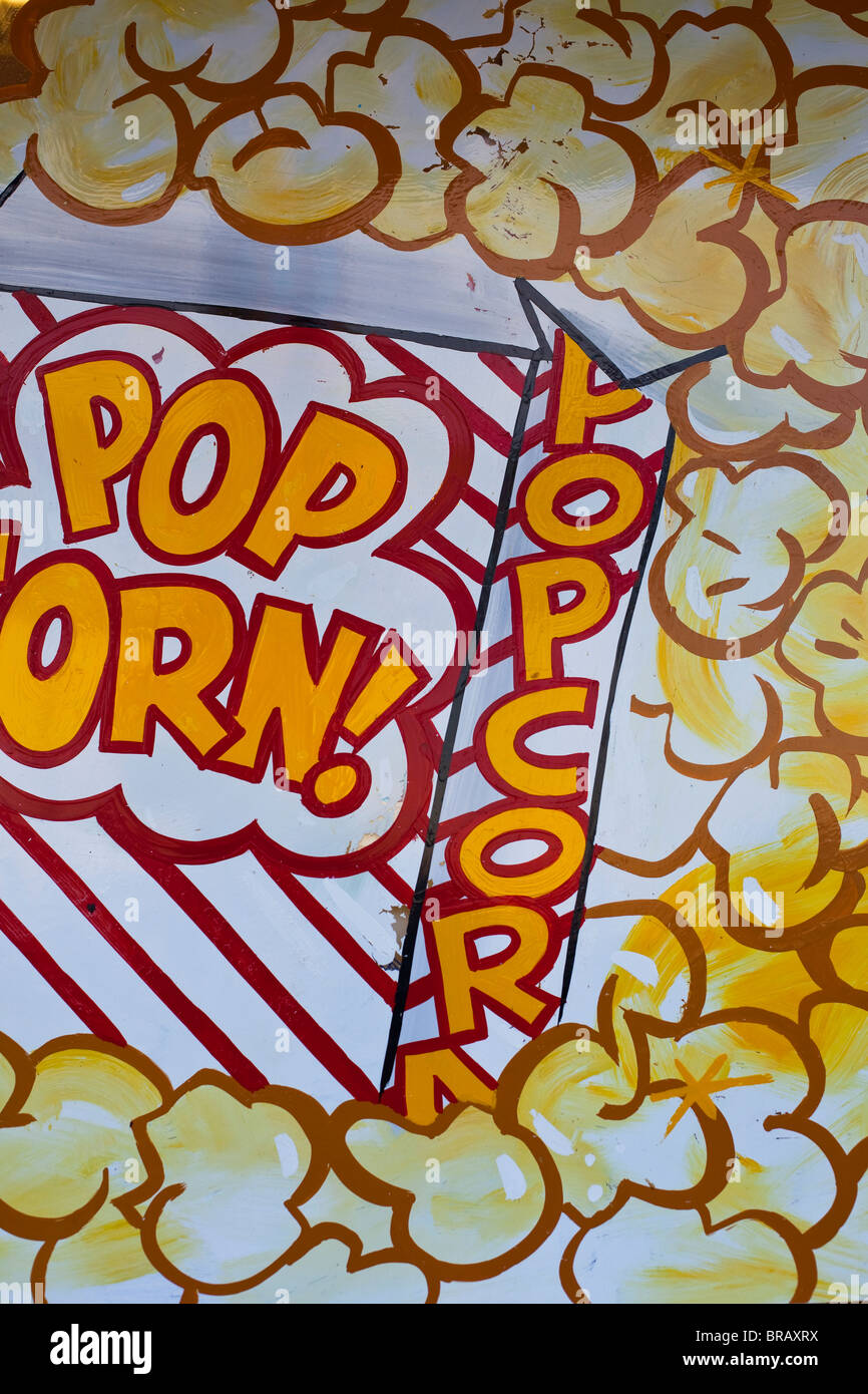 Painted window for popcorn booth at the fair Stock Photo