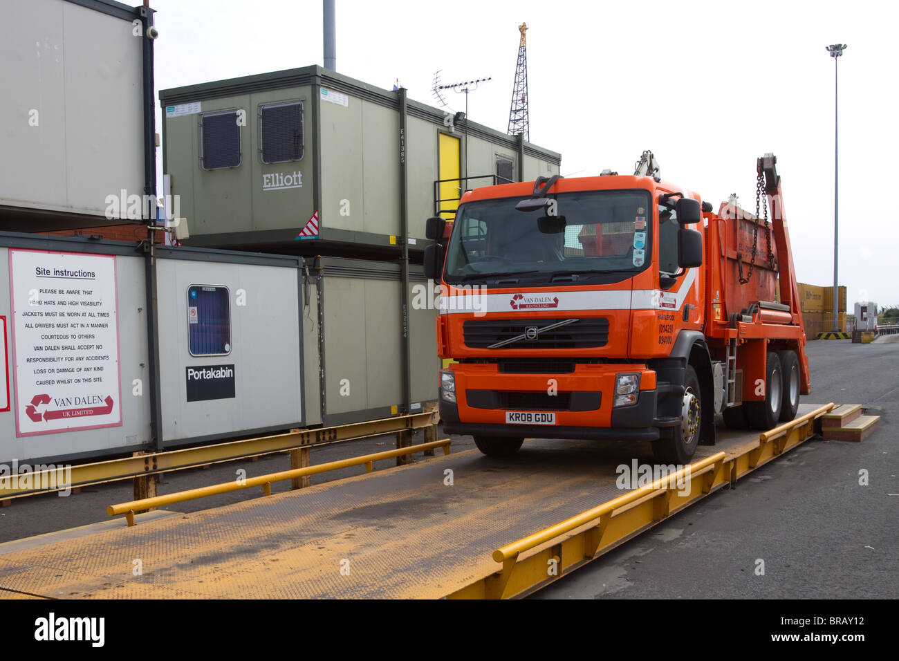Lorry On Weighbridge Site Instructions And Office Cabins At Stock