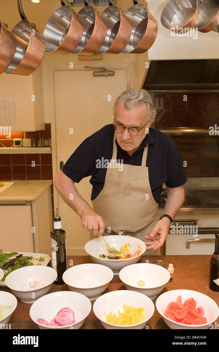 A portrait of French chef Alain Ducasse in the kitchen at his ...