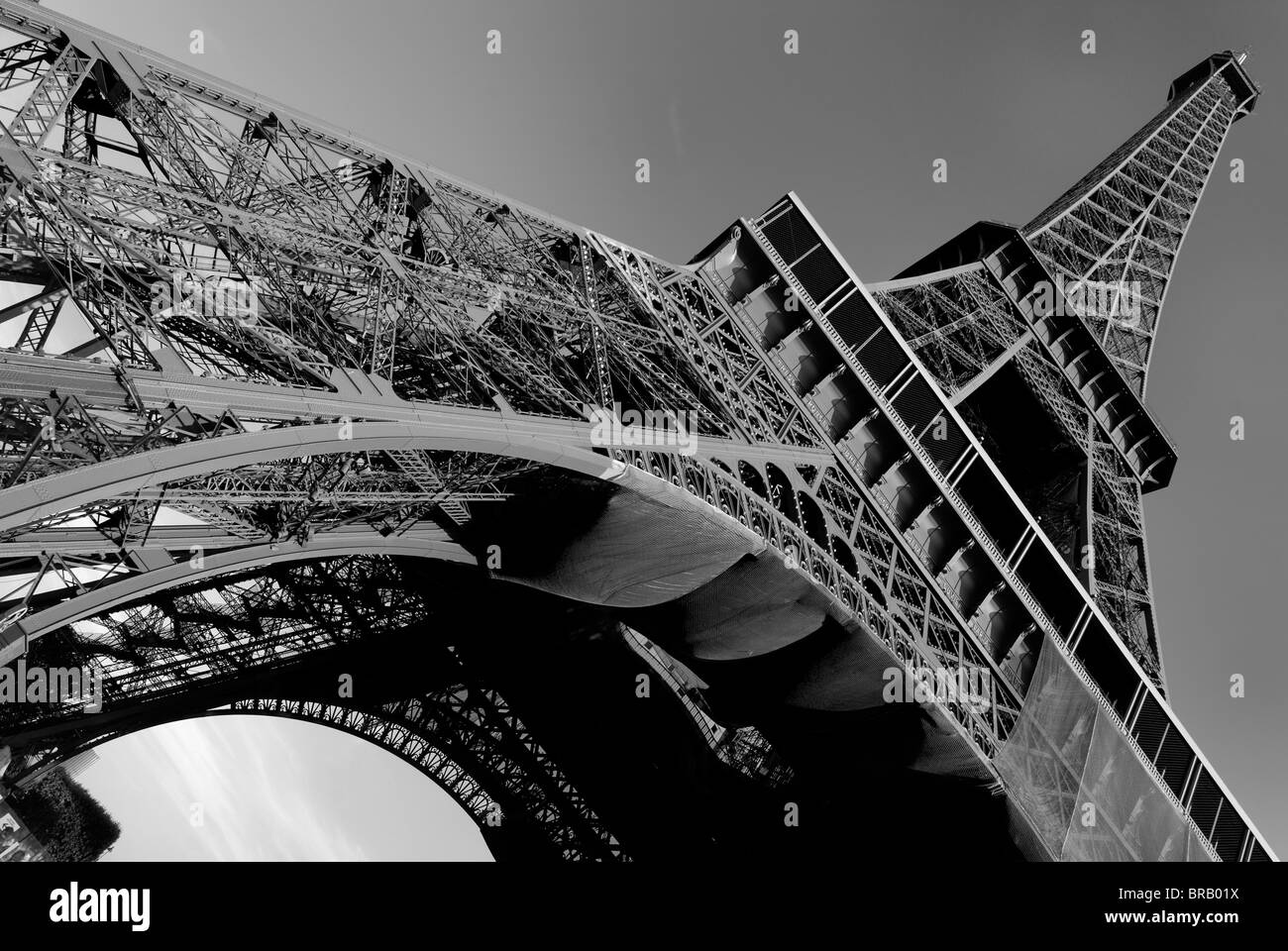 The Eiffel Tower in Black and White, Paris France. Stock Photo