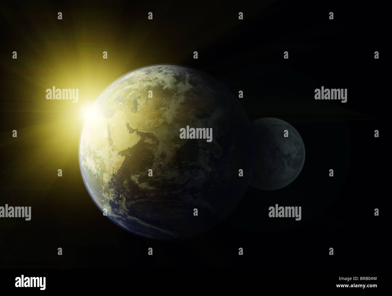 Planet Earth and moon. Space sunrise Stock Photo - Alamy