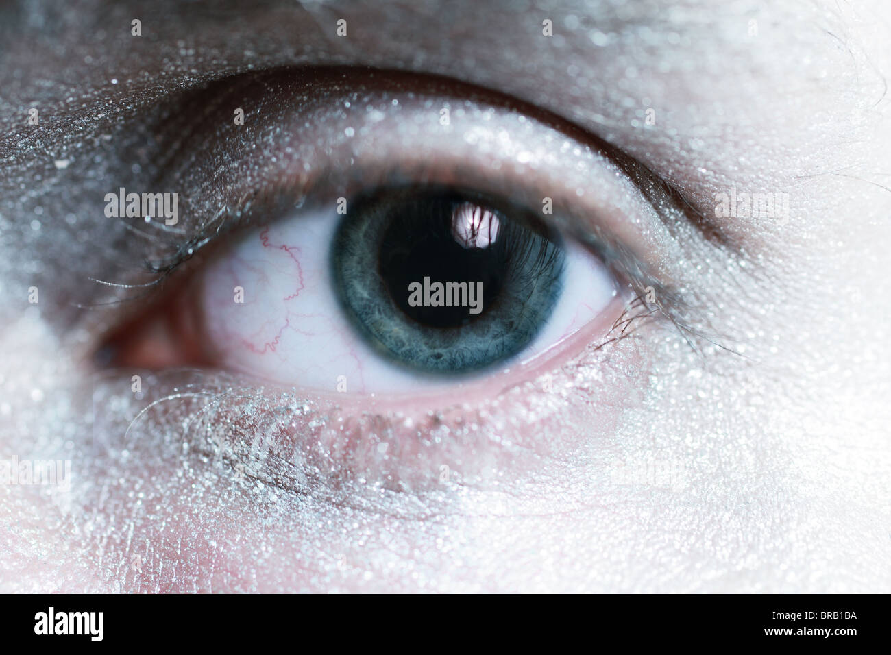 beautiful blue male eye with silver makeup around the close Stock Photo