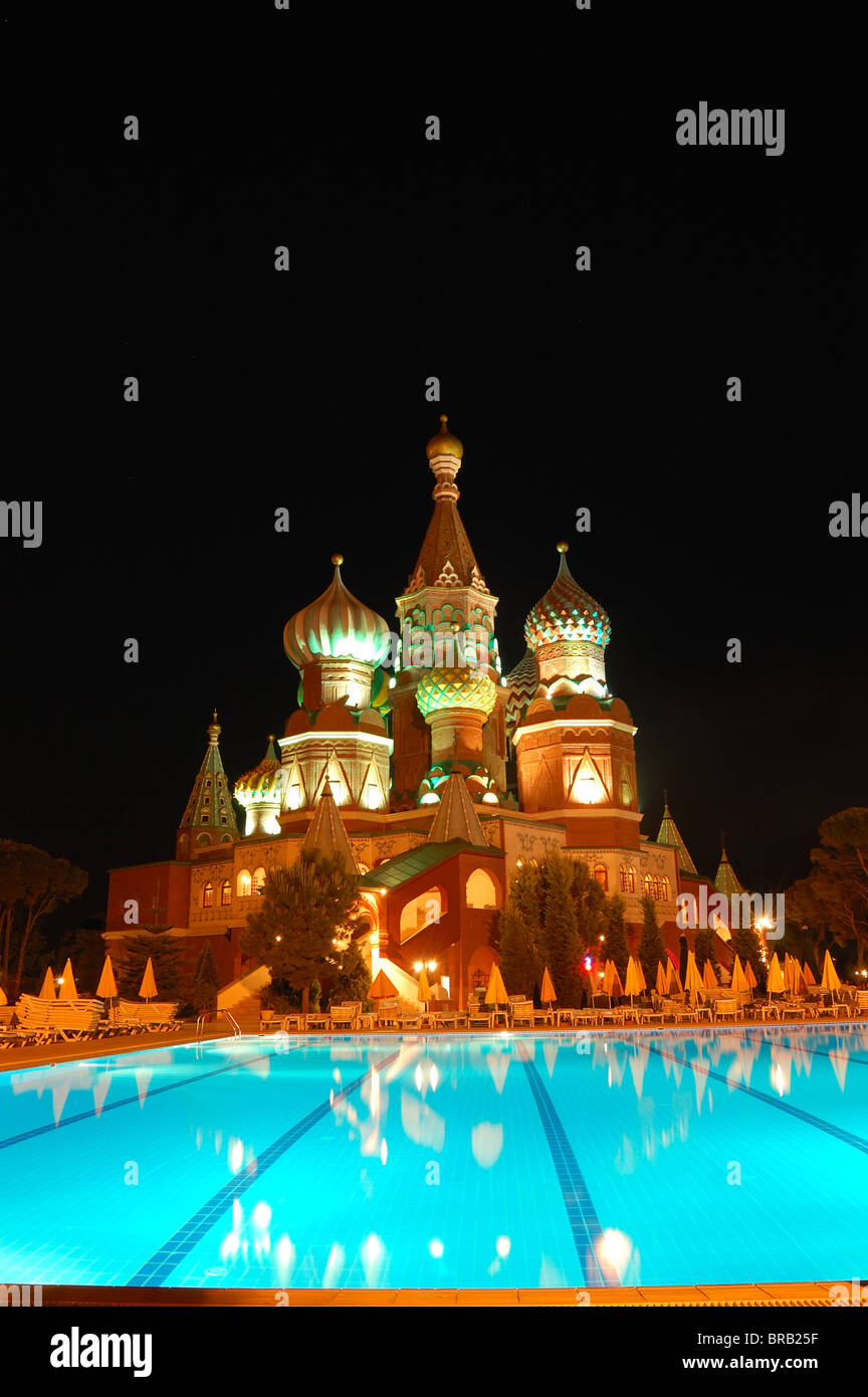 Kremlin style hotel in night illumination, Antalya, Turkey Stock Photo
