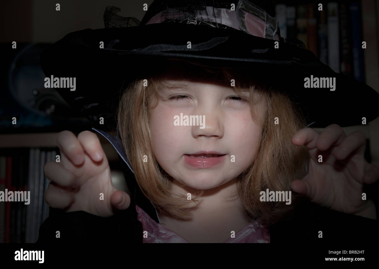 Young girl dressed as witch for Halloween. Stock Photo