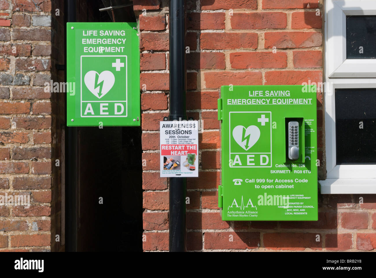 Automated External Defibrillator used to treat Heart Attacks in rural areas. This is at Skirmett, Buckinghamshire, England, UK Stock Photo
