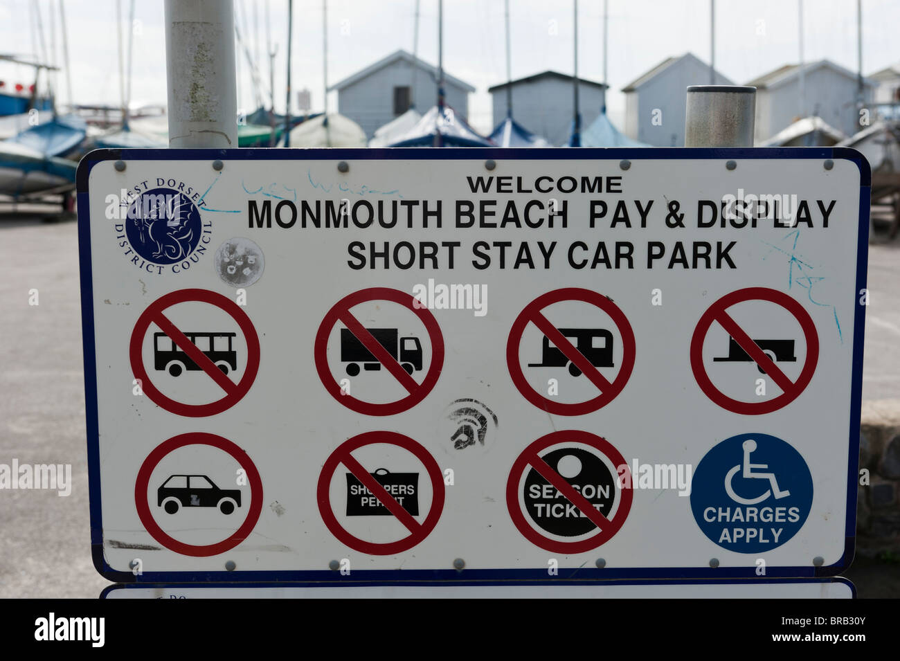 Information Sign In Monmouth Beach Car Park Lyme Regis Stock