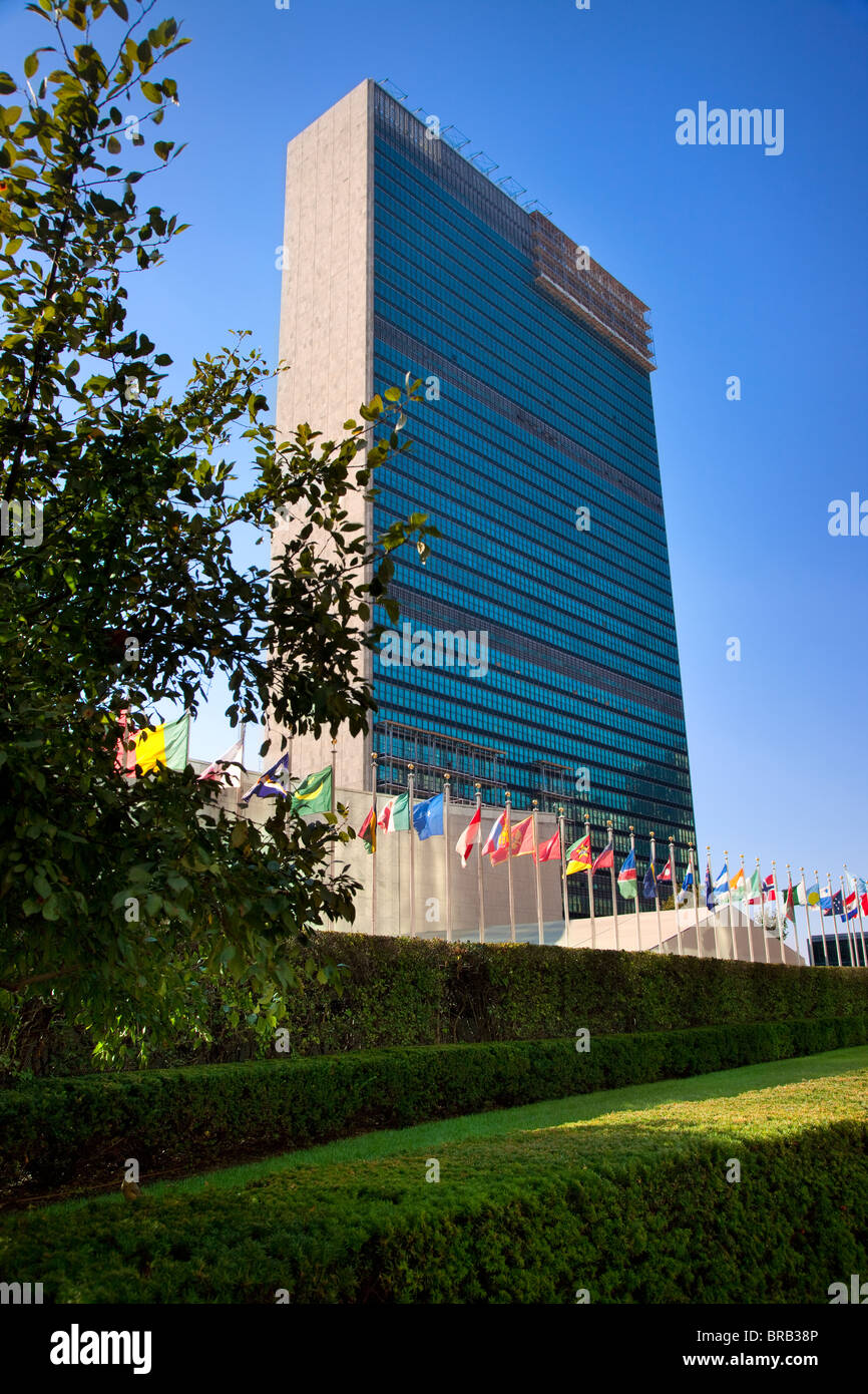 A summer morning at the United Nations Building in Manhattan, New York City USA Stock Photo
