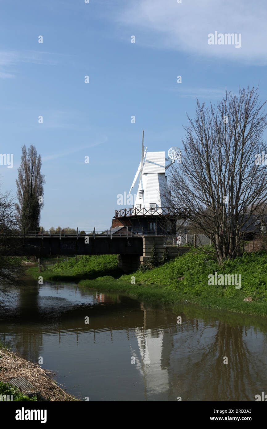 Traditional restored windmill on the River Brede at Rye, East Sussex, UK Stock Photo