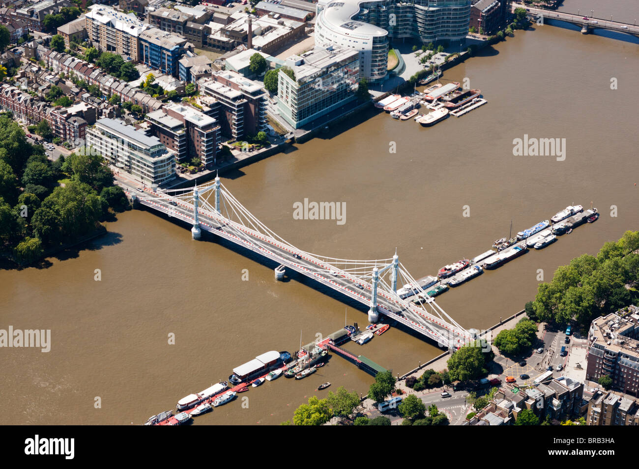 Aerial Photograph of Albert Bridge in London Stock Photo