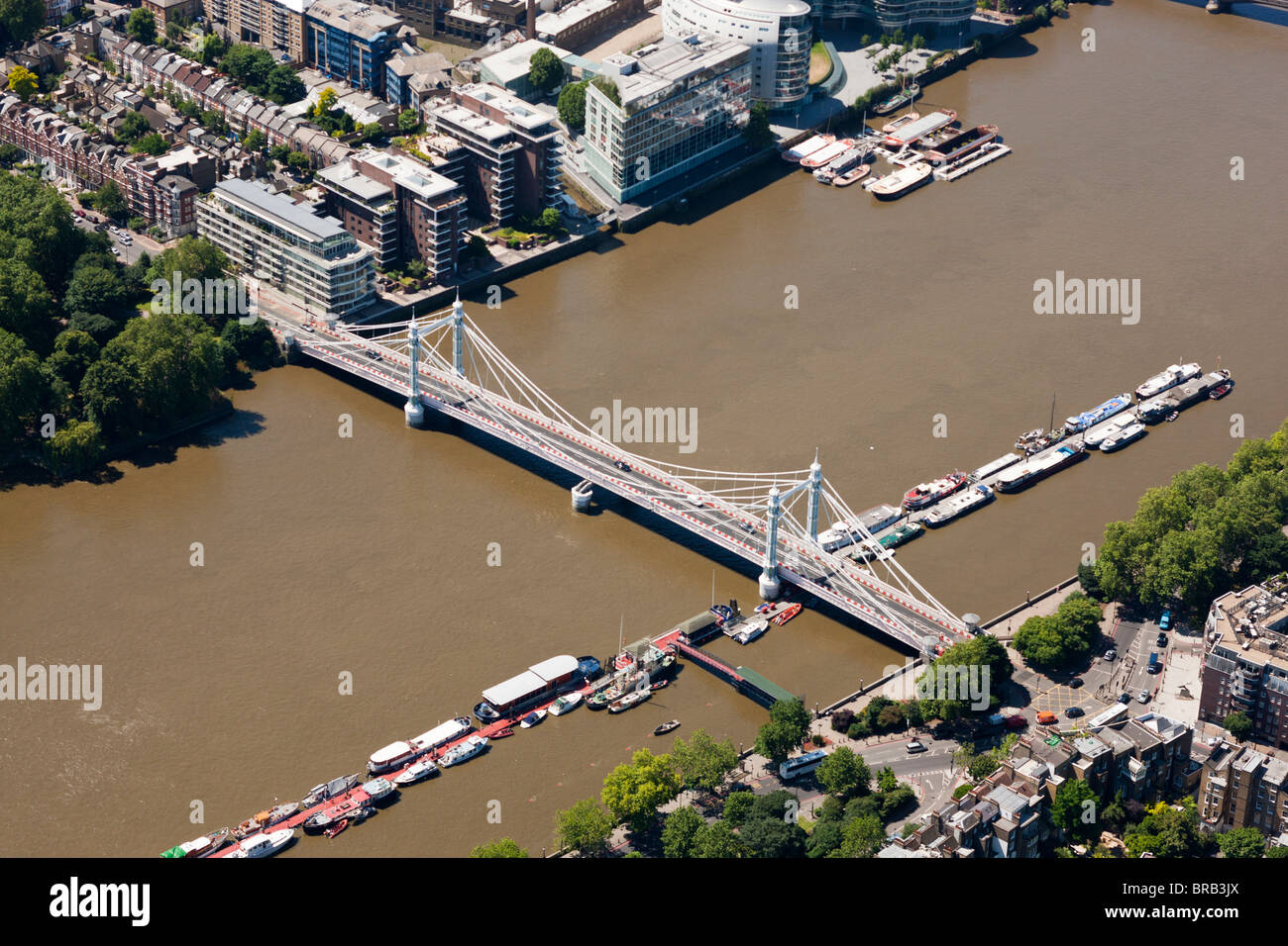 Aerial Photograph of Albert Bridge in London Stock Photo