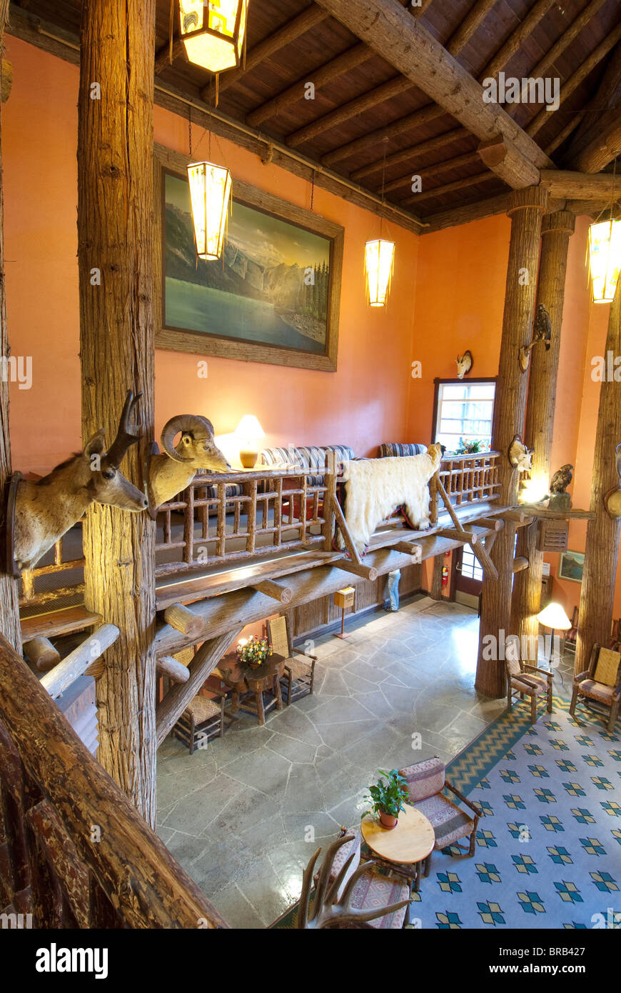 Lobby Lake Mcdonald Lodge Glacier National Park Montana Stock