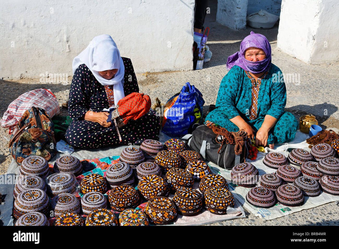Turkmenistan - Ashgabat - market stall selling traditional hats Stock Photo
