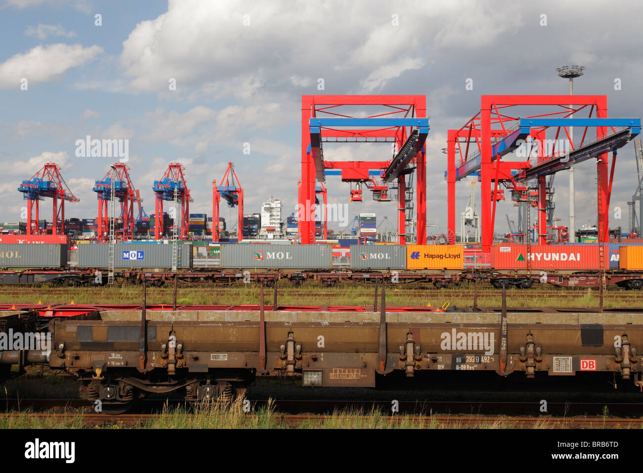 freight trains at terminal Burchardkai in Hamburg Stock Photo