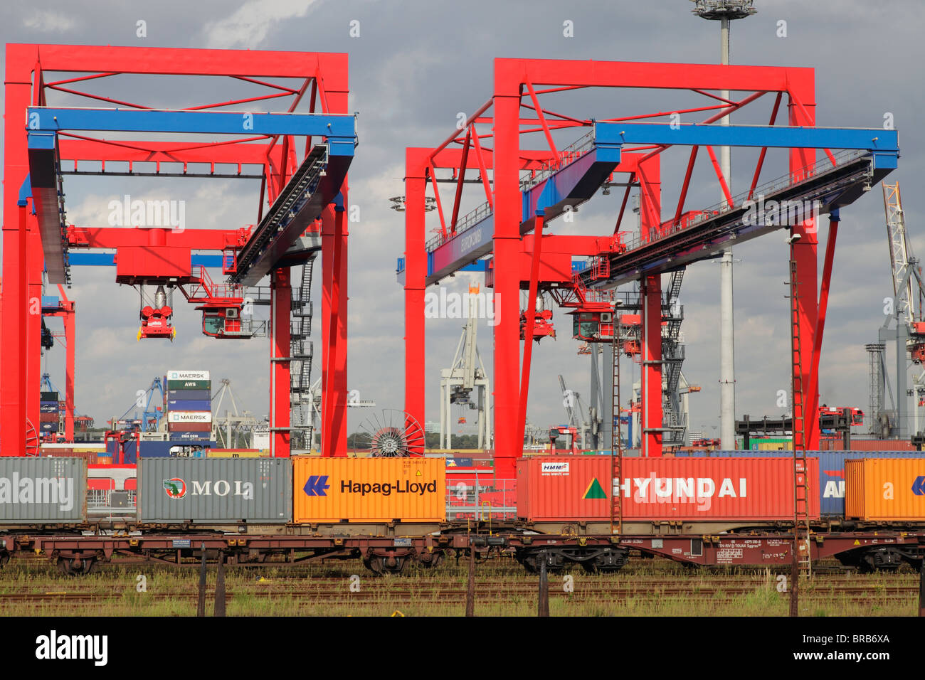 freight train at terminal Burchardkai in Hamburg Stock Photo