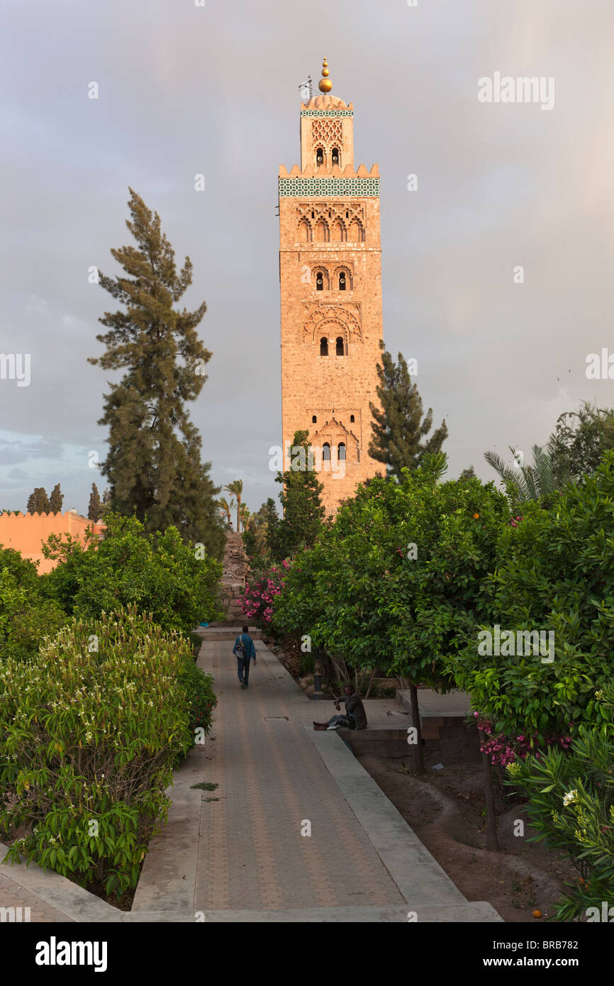 Minaret of the Koutoubia Mosque in Marrakech, Marrakesh, Morocco, North Africa Stock Photo