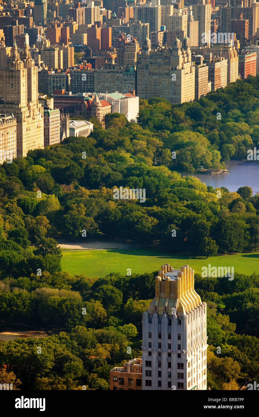 Early morning view of Central Park and the buildings of the Upper West Side in Manhattan, New York City USA Stock Photo