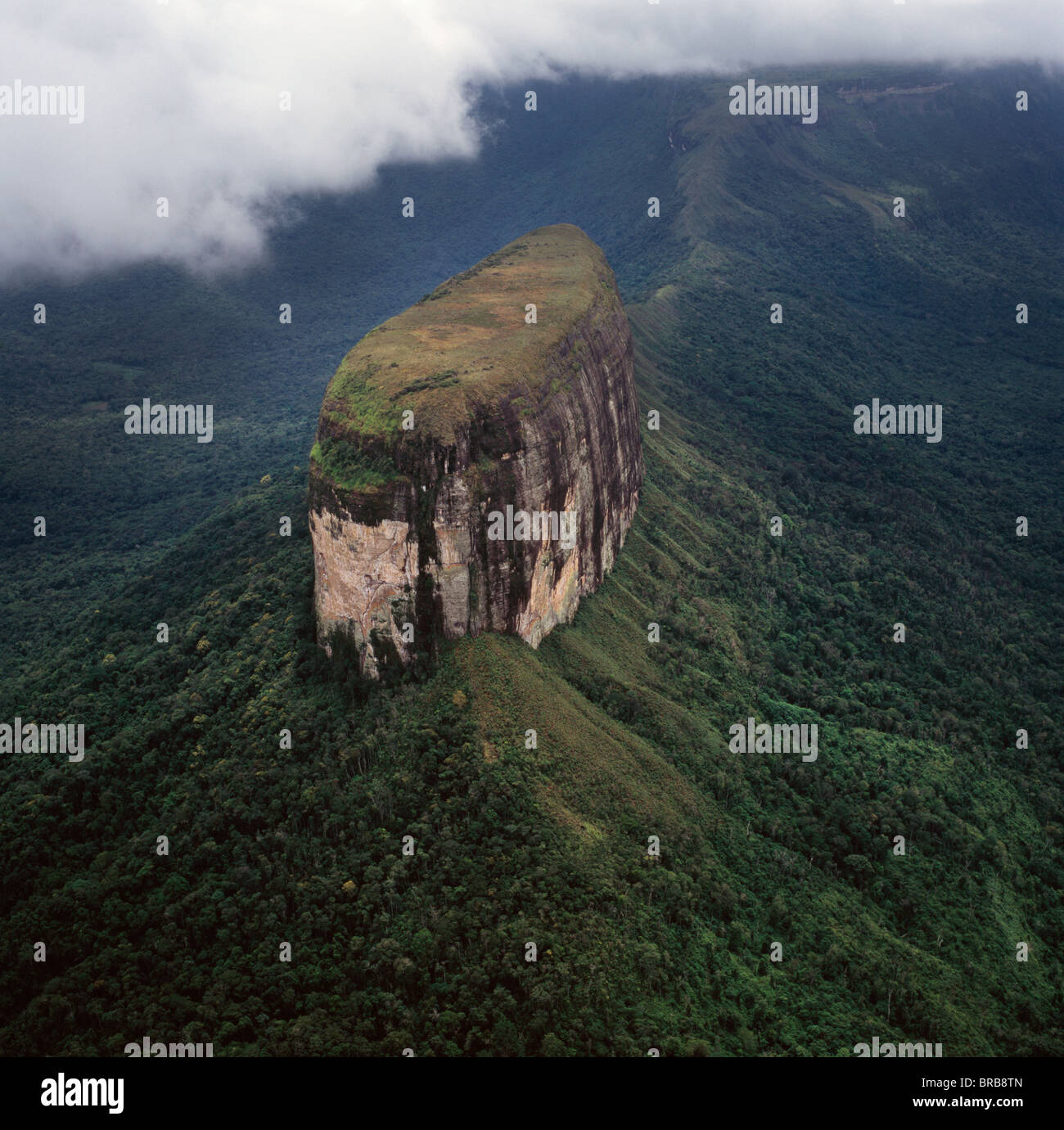 Aerial image of tepuis showing Akopantepui, Gran Sabana, Estado Bolivar, Venezuela, South America Stock Photo