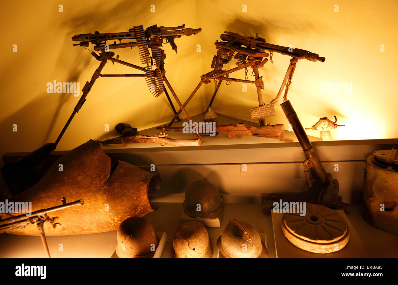 Relics from the battle for Montecassino in Italy on display in the restored abbey. Stock Photo