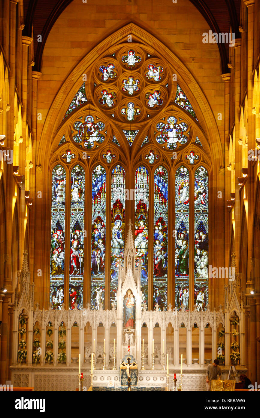 Central nave and an aisle on either side, St. Mary's Cathedral, Sydney, New South Wales, Australia Stock Photo